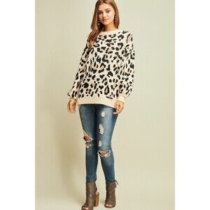 Entro Leopard Cheetah Sweater Cozy Chic MEDIUM NWT Fall Vibes